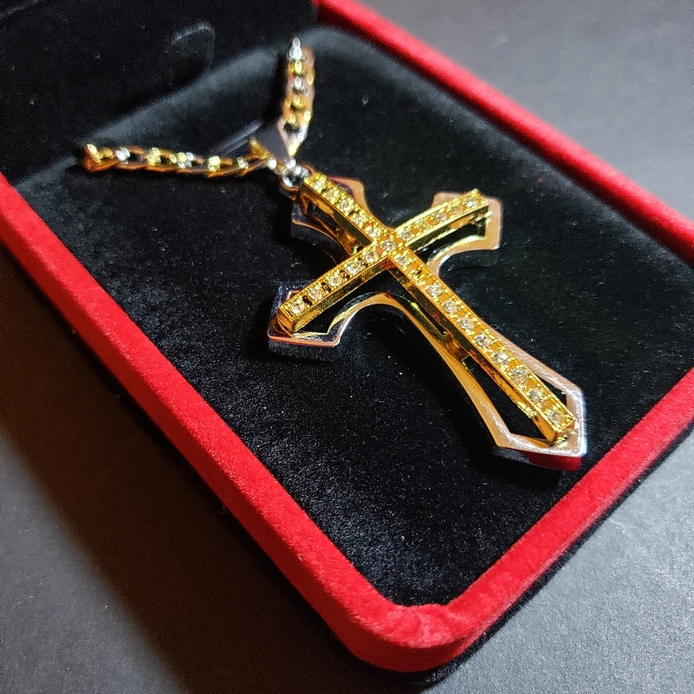 Two Tone Cross Pendant Necklace